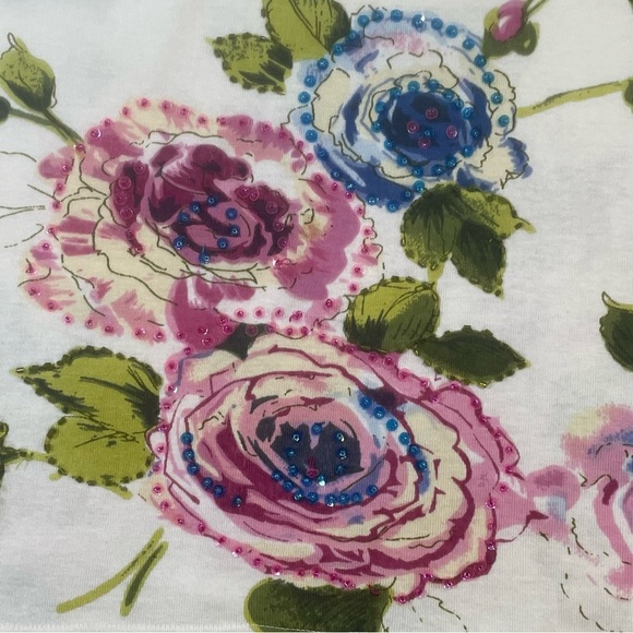 Forbidden Elegant Floral V-Neck Blouse. Beaded. Size XL. - Picture 6 of 12